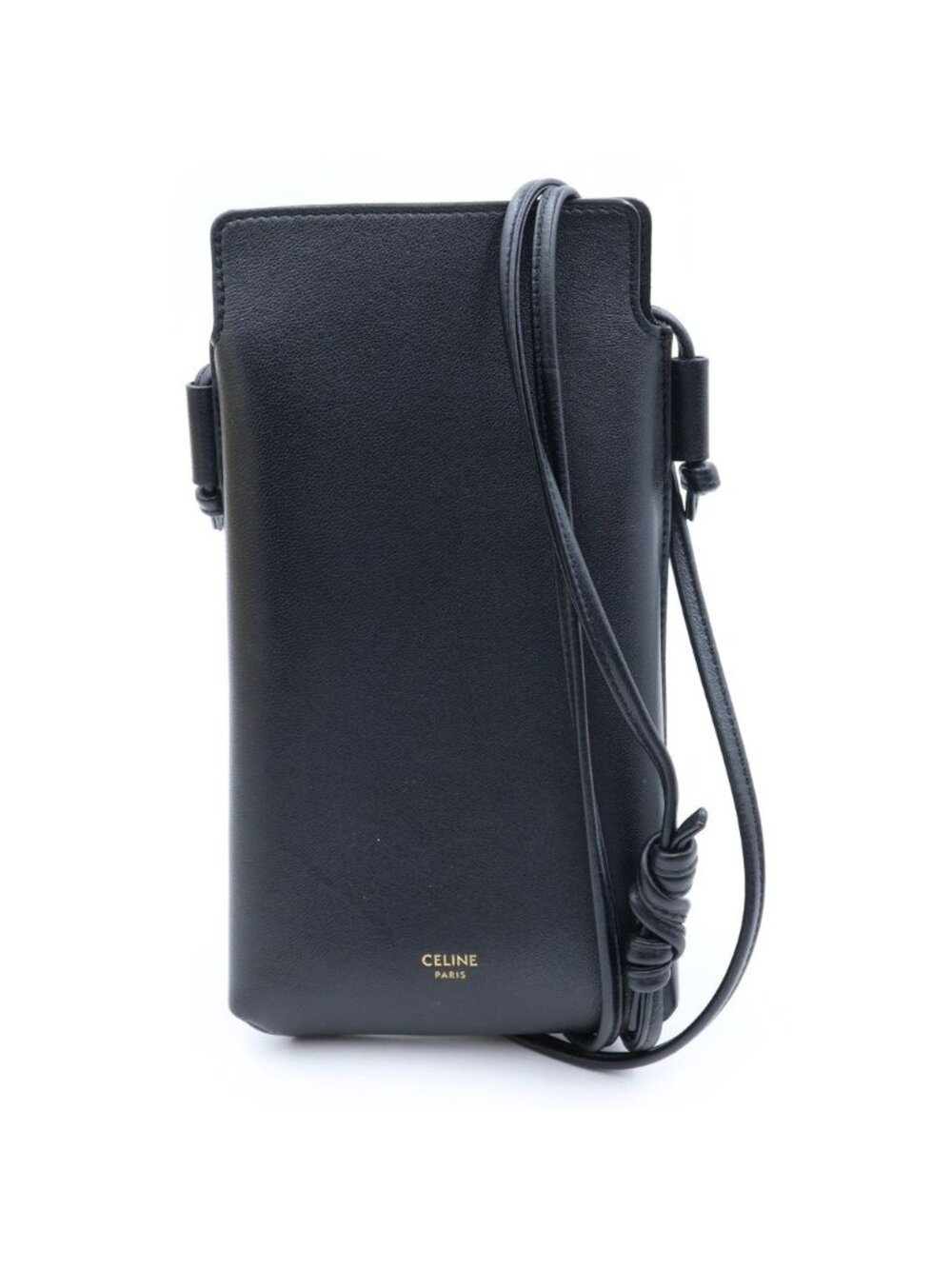 Celine Logo Phone Pouch Black Lambskin